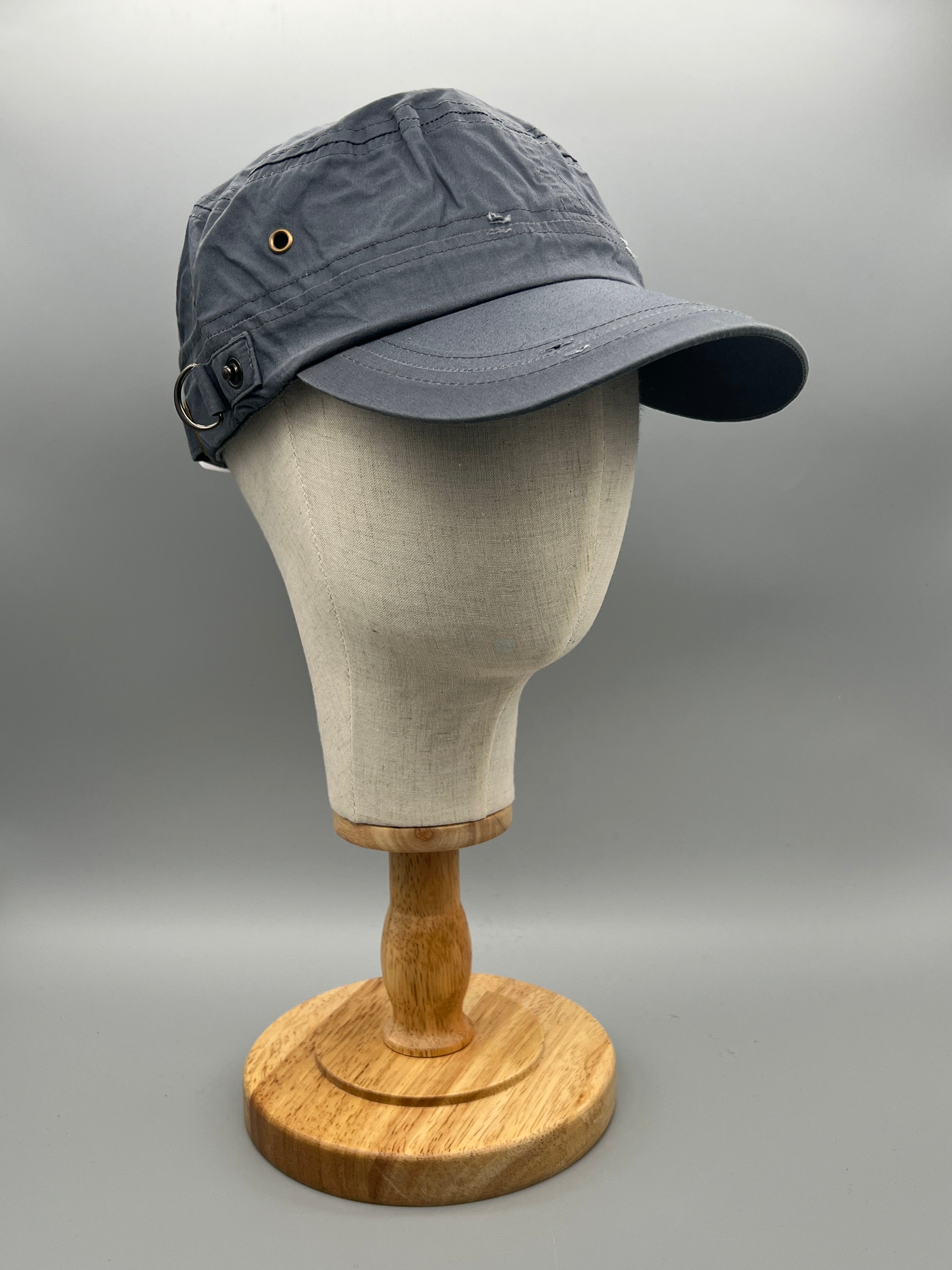 Military Cap für Herren & Damen – Vintage Army-Mütze mit Metall-Details – Baumwoll-Cap verstellbar – Schwarz  - PS-89S